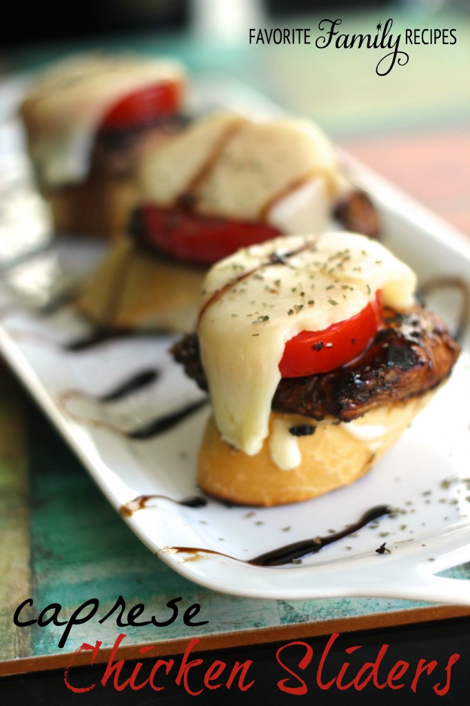 Caprese Chicken Sliders on a Sourdough Baguette from favfamilyrecipes.com