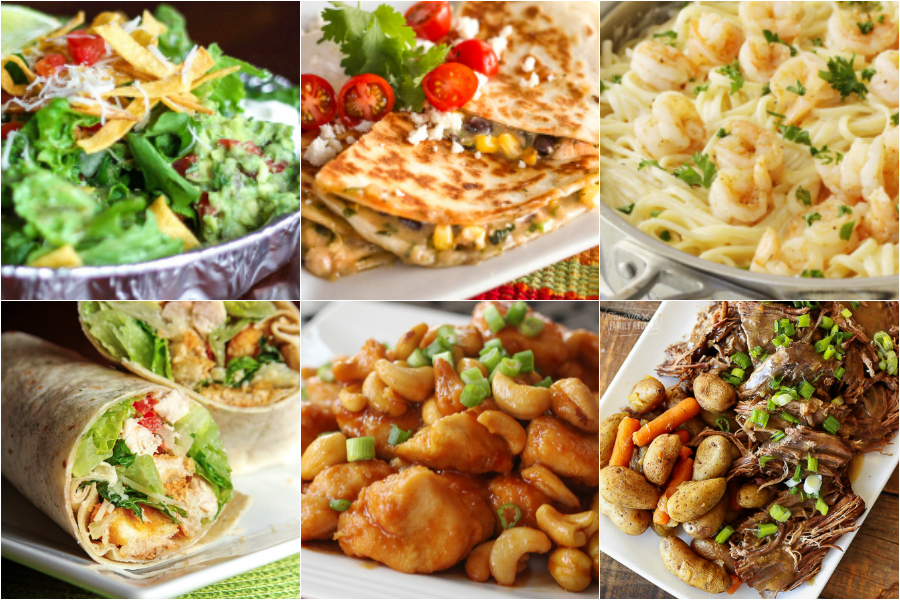 A collage of six photos of meal planning photos. 