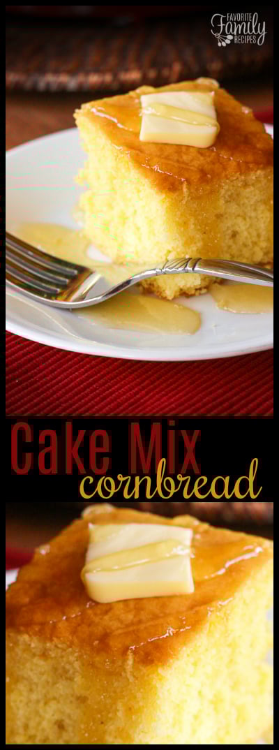 This easy Cake Mix Cornbread is a perfect cross between a cake and cornbread. The texture is fluffy and smooth but has that yummy cornbread taste!