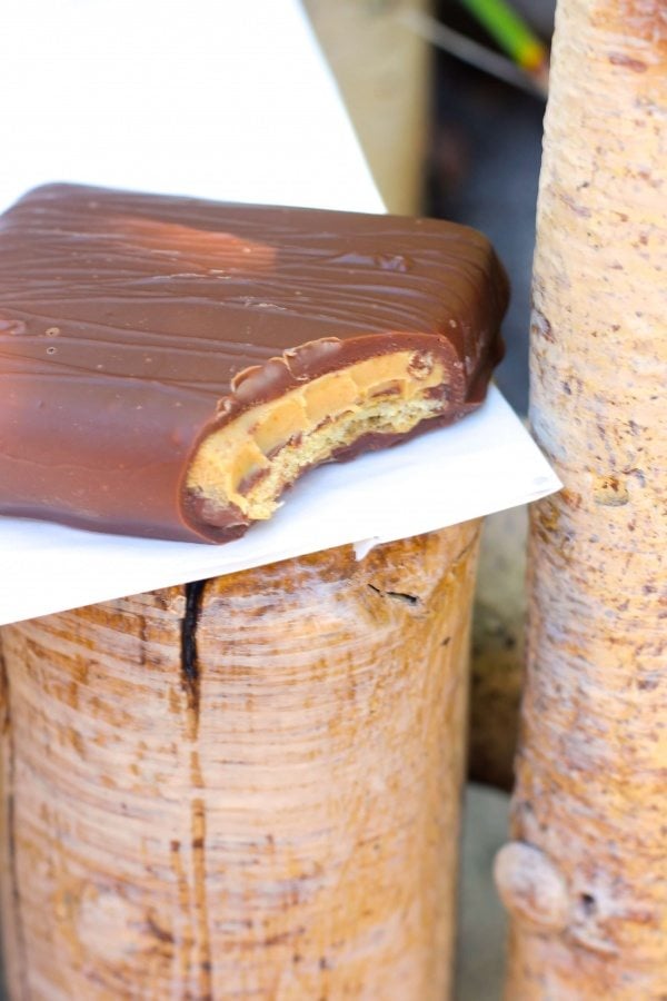 Chocolate covered peanut butter sandwich.