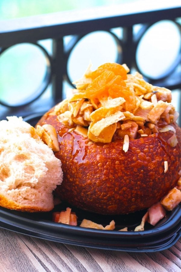 Chicken salad in bread bowl.