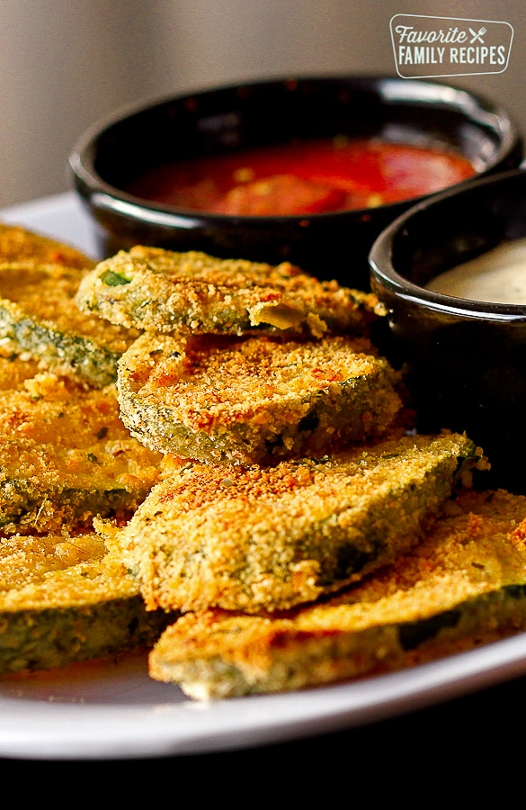 Baked Not Fried Zucchini with Ranch and Marinara Dips