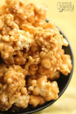 Microwave popcorn with a peanut butter coating