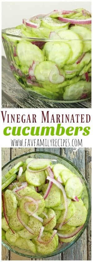 These Easy Vinegar Marinated Cucumbers are a light, refreshing, summertime side dish. Add regular or cherry tomatoes to make it a delicious cucumber salad!