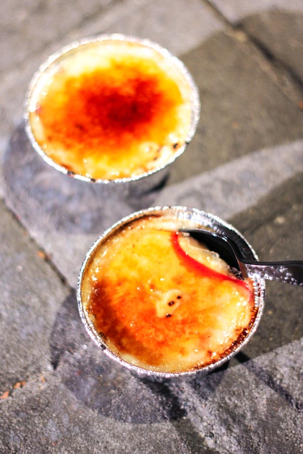 Creme brulee with raspberry jam.  