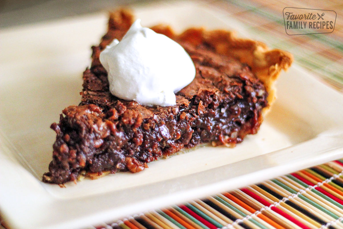 Slice of German Chocolate Pie on a plate.