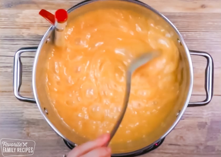 Caramel being cooked in a pot