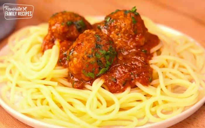 Instant pot meatballs on spaghetti.
