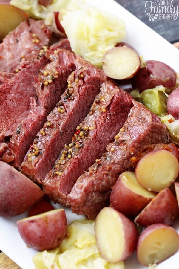Corned Beef with Potatoes and Cabbage served on a tray