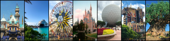 Photos of Walt Disney World in a seven photo collage. 