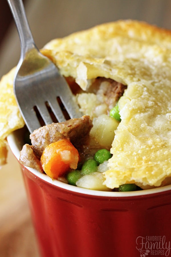 Beef Pot Pie with Beef and Vegetable Filling and Golden Crust.