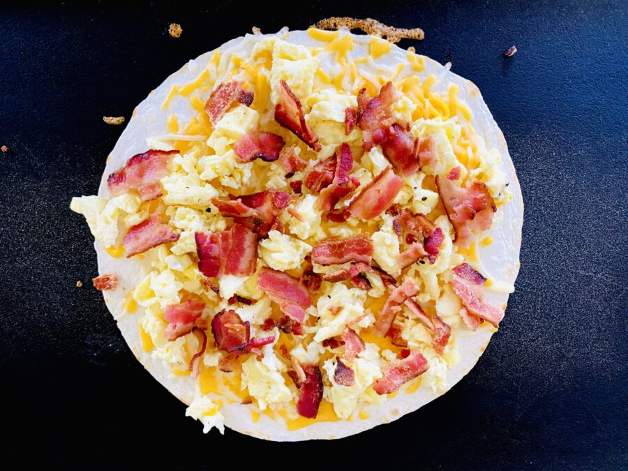 open-faced breakfast quesadilla with bacon