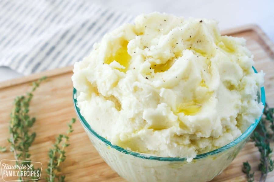 Fluffy mashed potatoes in a bowl.