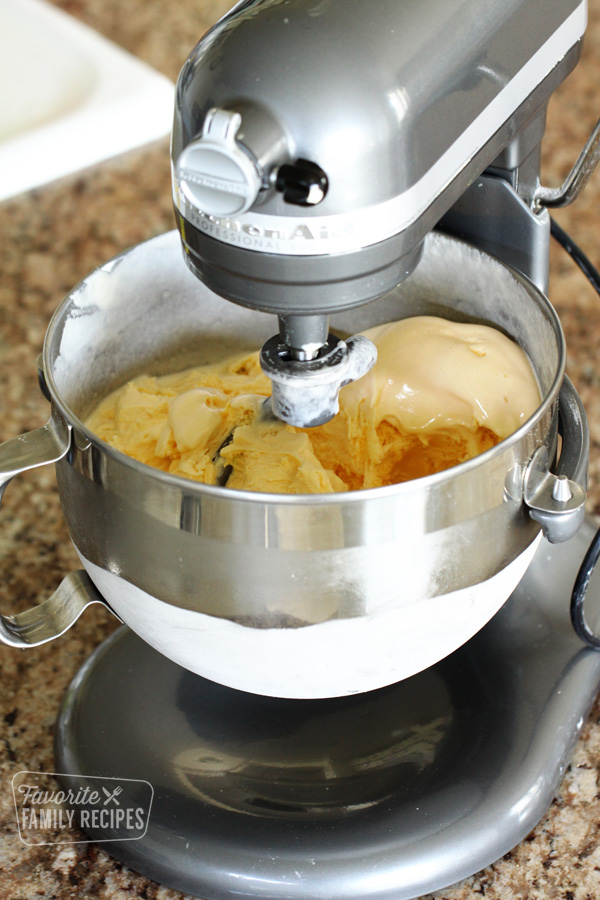 Softened ice cream in a stand mixer