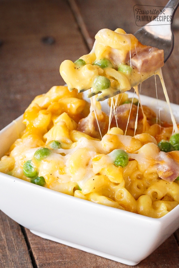 Homemade Macaroni and Cheese with Ham and Peas