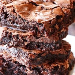 3 better than box mix brownies stacked on top of each other.