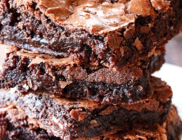 3 better than box mix brownies stacked on top of each other.