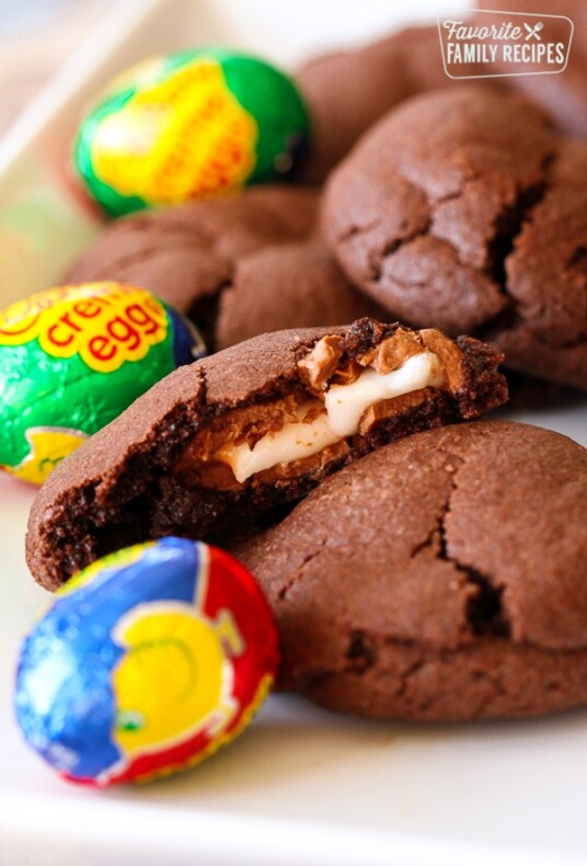Chocolate Easter Cookies filled with a Cadbury Creme Egg