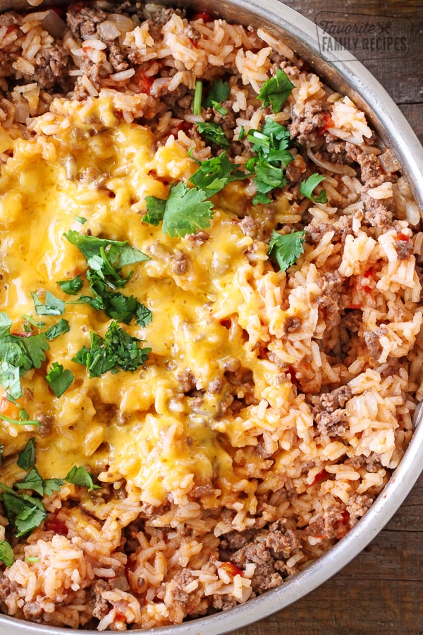 Cheesy Beefy Rice Skillet (A One Pot Meal) from above.