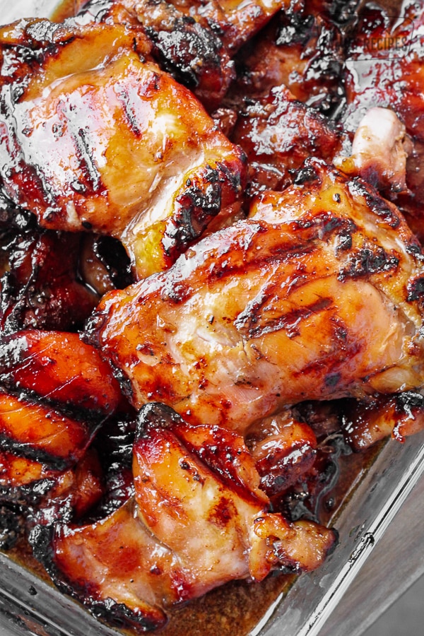 Close up of several pieces of Grilled Hawaiian Teriyaki Chicken