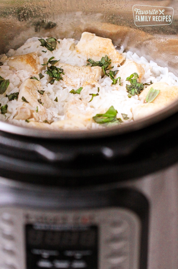 Instant Pot Chicken and Rice with Basil Cream Sauce