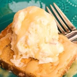 Applebee's Maple Butter Blondies Copycat square with a scoop of vanilla ice cream on top.