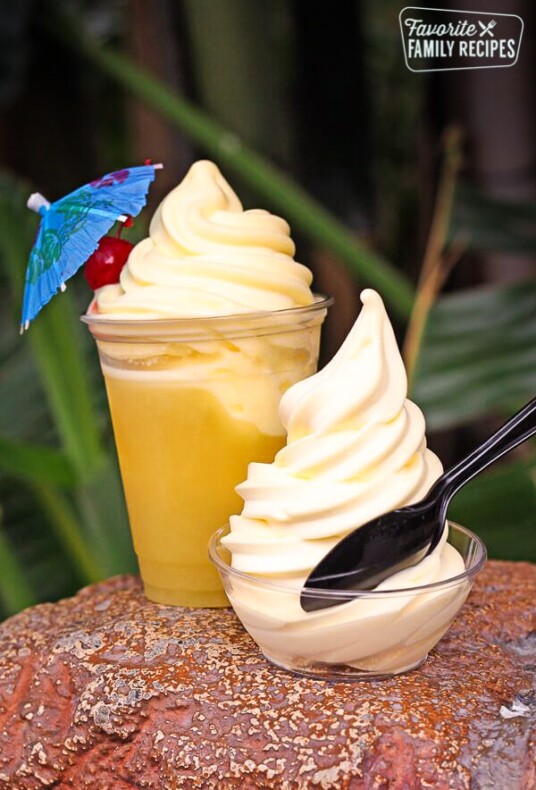 Two dole whips next to each other on a rock.