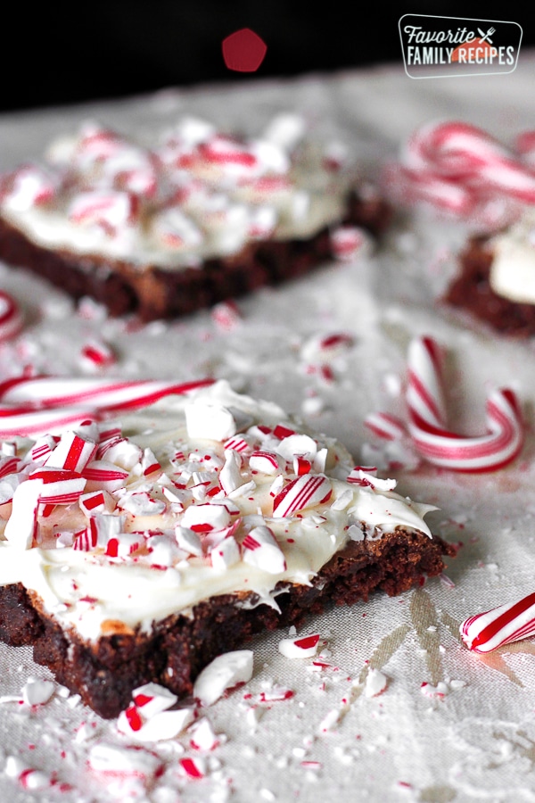 Peppermint brownies with candy can sprinkles on top