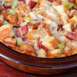 Bacon Stuffing in a Baking Dish