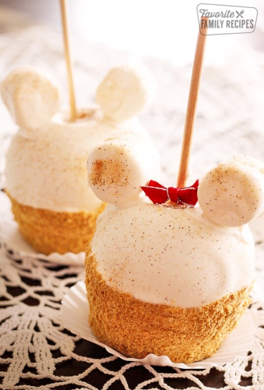 Apple oue caramel apples with marshmallows on top to look like Mickey Mouse