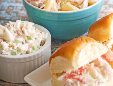 Crab Salad in a Bowl, a Sandwich, and in pasta