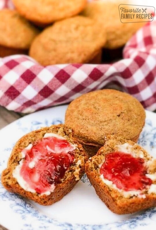 High Fiber Cereal Bran Muffins with Butter and Jam