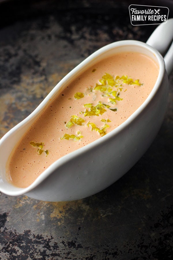 Homemade Russian Dressing in a gravy boat