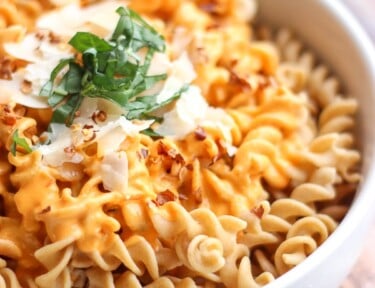 Bowl of Skinny Red Pepper Alfredo