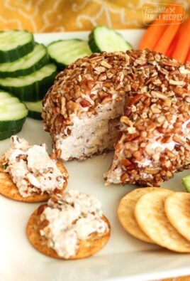 Strawberry Jalapeño Cheese Ball served with crackers