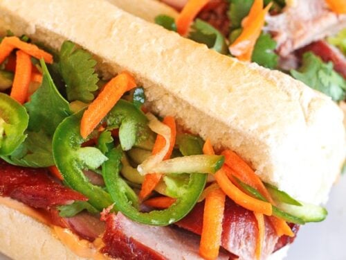 Vietnamese Pork Bahn Mi Sandwiches on a Plate