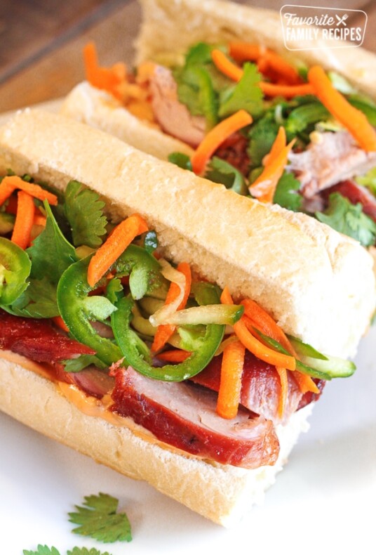 Vietnamese Pork Bahn Mi Sandwiches on a Plate