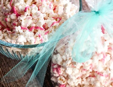 White Chocolate Popcorn in a gift bag