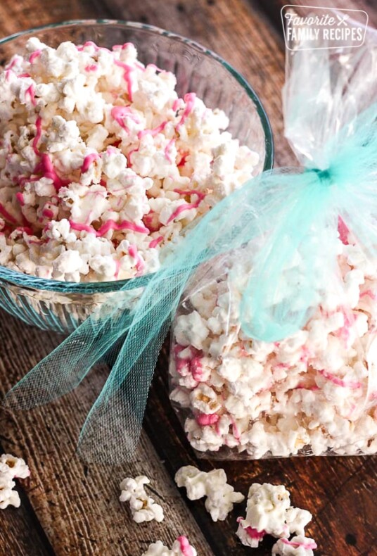 White Chocolate Popcorn in a gift bag