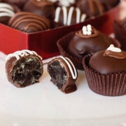 A red heart box filled with Oreo truffles