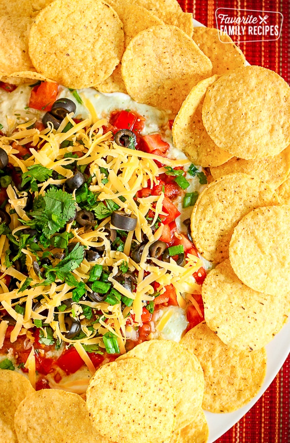 7 Layer Dip with Tortilla Chips | Favorite Family Recipes