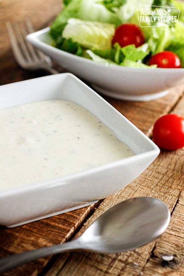 Ranch dressing in a white bowl. 