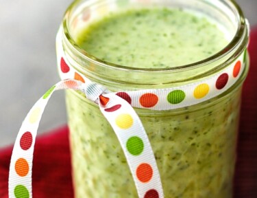 Cilantro Verde Sauce in a small mason jar.