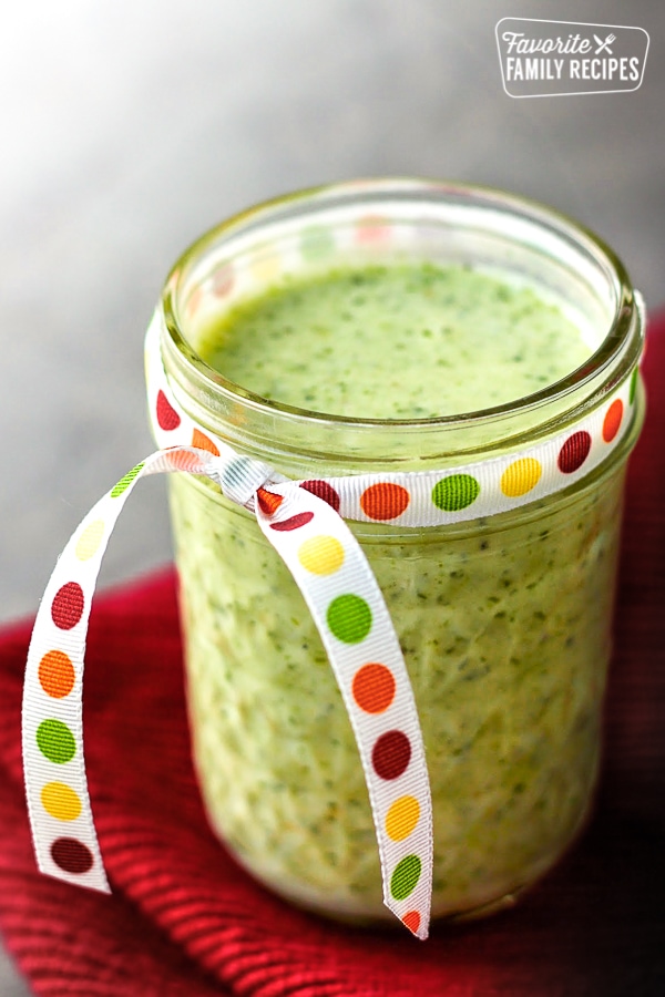 Cilantro Verde Sauce in a small mason jar.