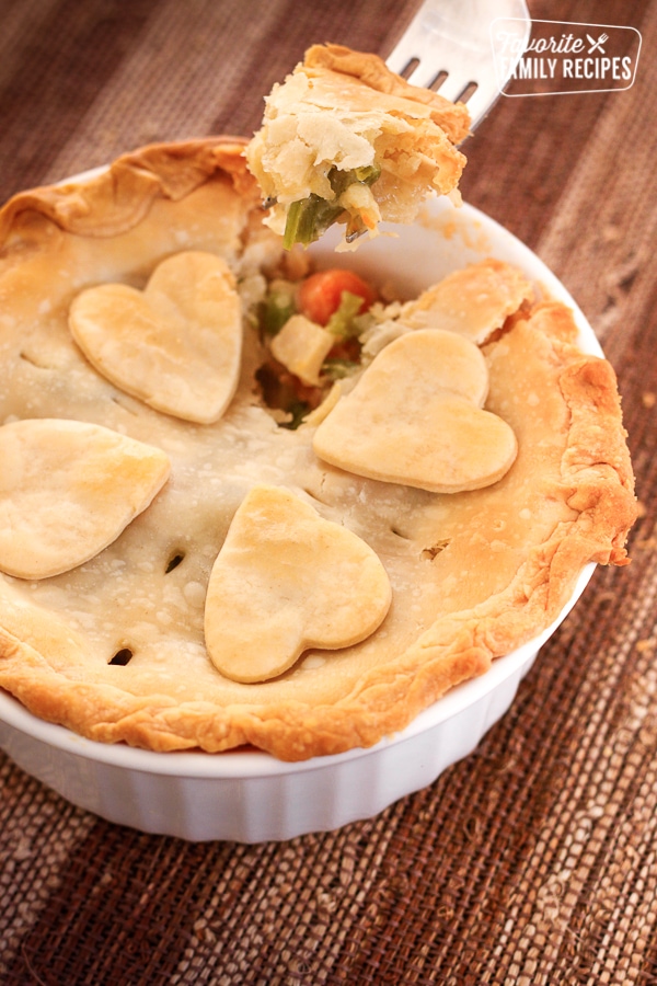 Easy Turkey Pot Pie with a fork scooping out some.