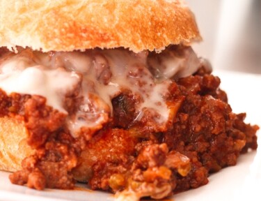 Homemade Sloppy Joes on a white plate.