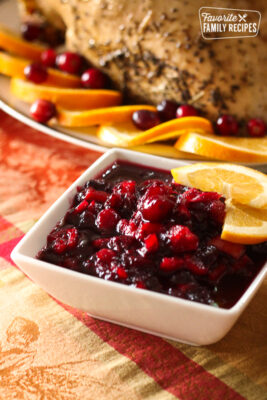 Low Sugar Cranberry Sauce in a Serving Dish