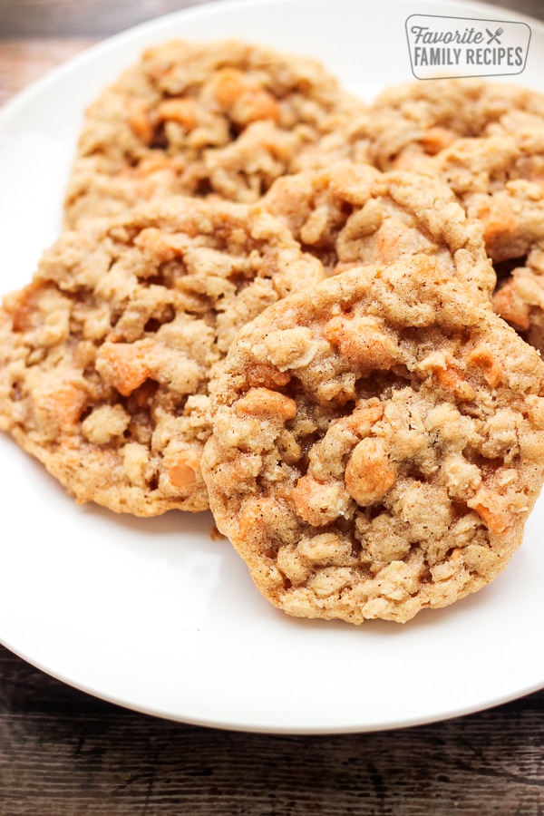 Oatmeal Butterscotch Cookies on a white plate.