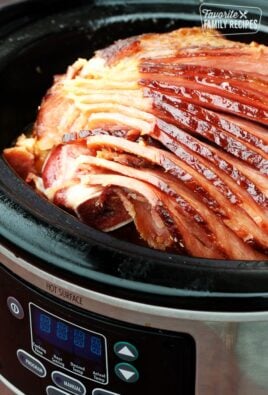 Sliced Slow Cooked Maple Ham in a Crock Pot