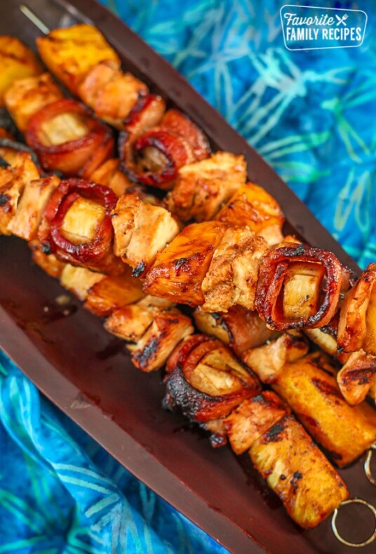 Grilled Caribbean Shish Kabobs on a Serving Platter